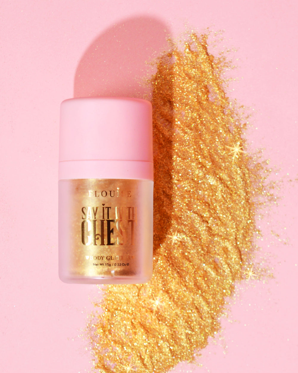Zeg het met losse bodyglitter op de borst