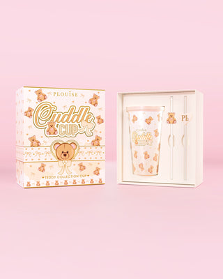 Afbeelding van de P.Louise Teddy Touch Cuddle Cup Tumbler & Straw in verpakking met teddyprint