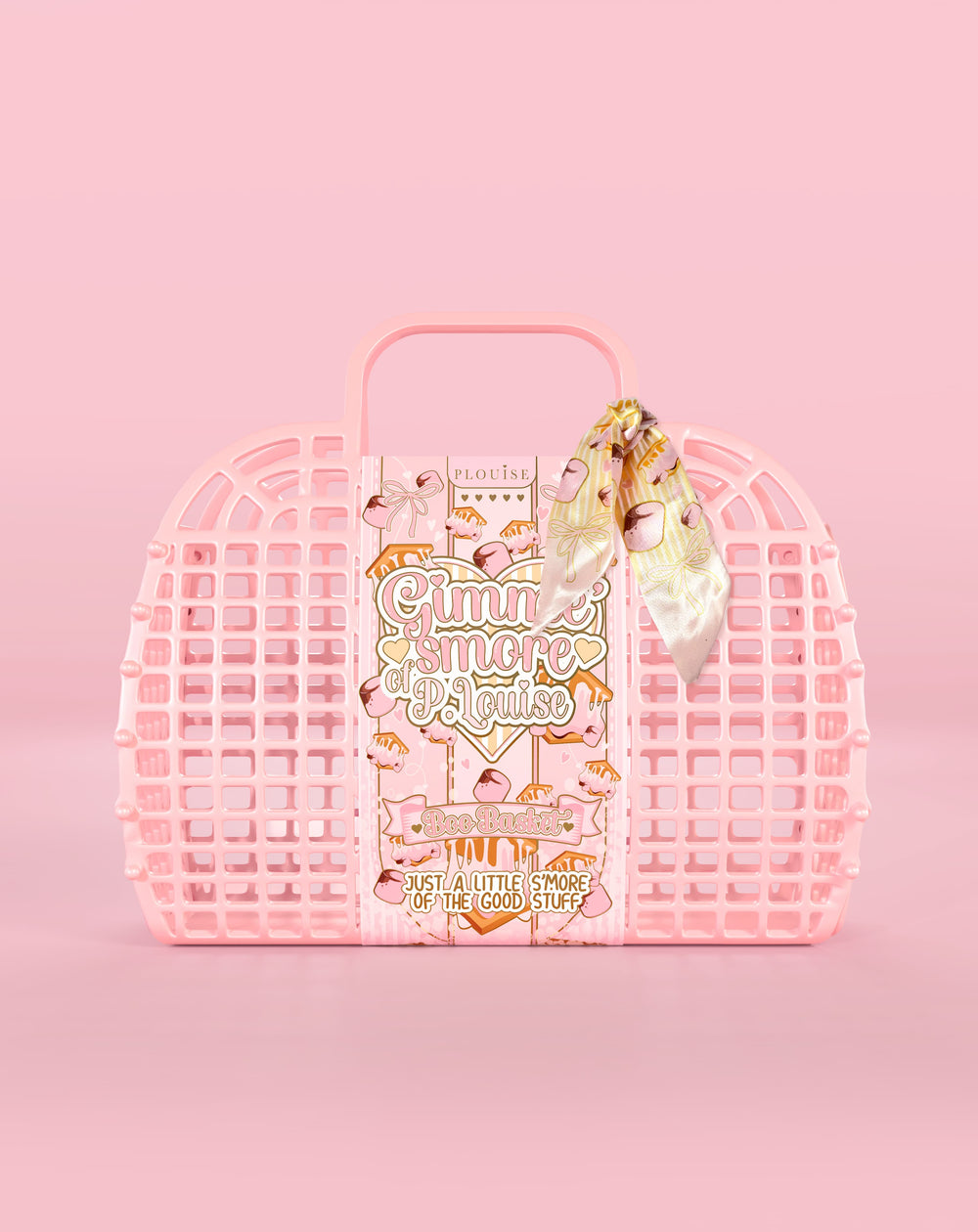 Roze boe-mandje in wafelstijl met een product erin op een roze achtergrond
