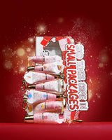 Coffret cadeau de mini revitalisant à lèvres « All Good Things Come In Small Packages » sur fond rouge