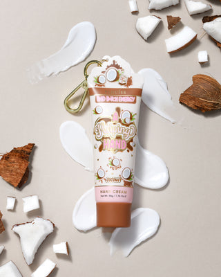 P. Louise A Helping Hand Hand Cream with coconut pieces on a neutral background